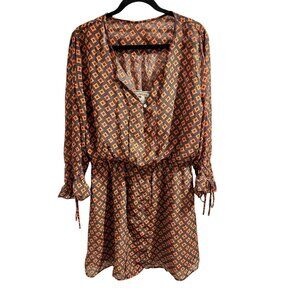 👗 2/$30 👗  XL Boho Geometric Print Dress With Drawstring Waist & Cuffed Sleeve